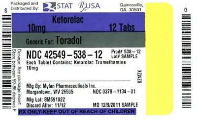 Ketorolac 10 mg Label Image (Ketorolac 10 mg Label  42549)